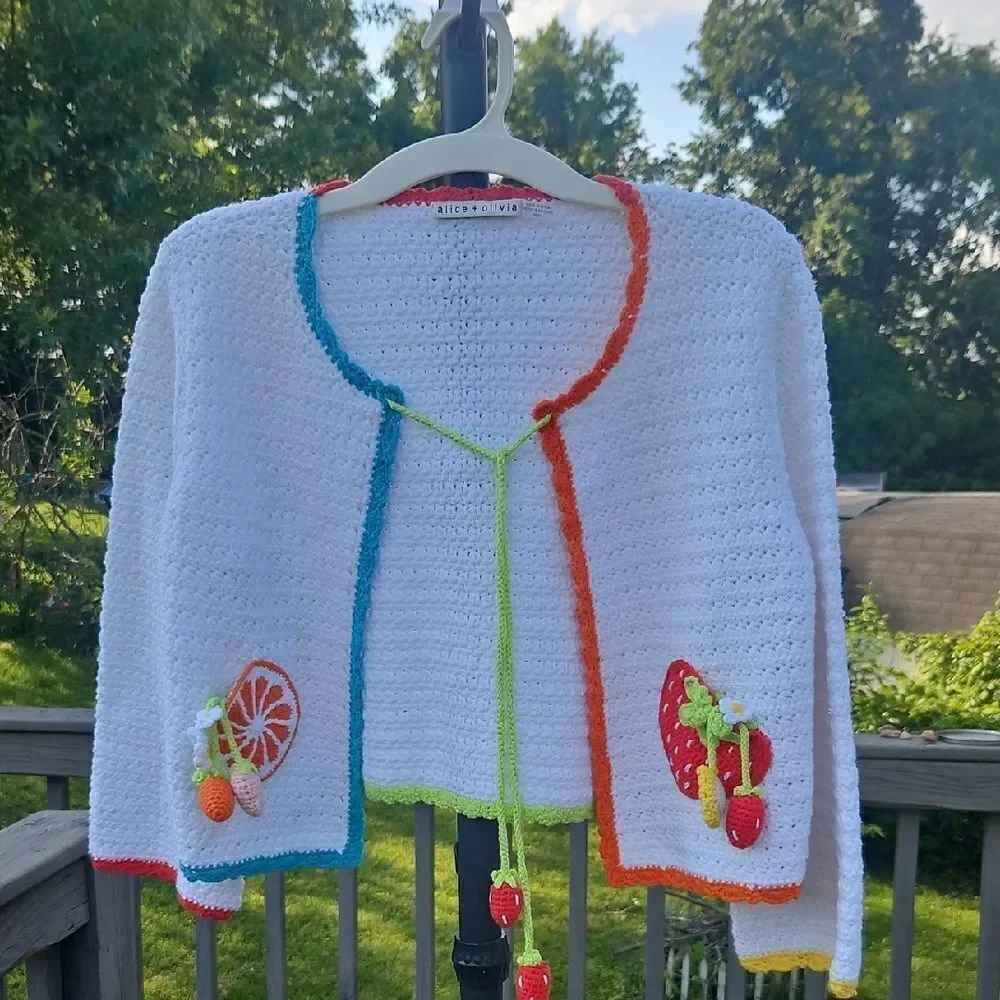 🍓 Alice + Olivia Crochet Fruit Cardigan - Size M 🍓